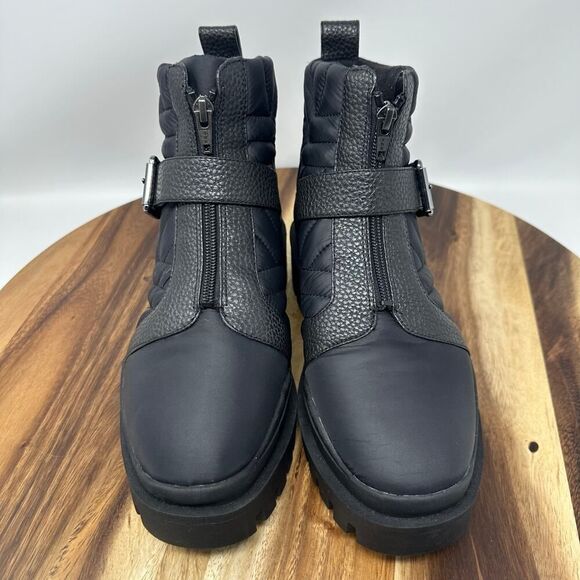 Vionic Janara Women's 7.5 Quilted Nylon Chunky Heel Ankle Black Boots - Picture 3 of 10